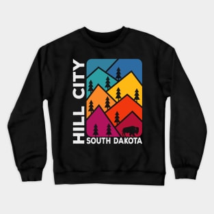 Hill City South Dakota Vintage Mountains Bison Crewneck Sweatshirt